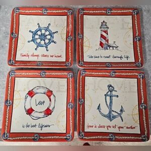 4 Certified International Coastal Life Nautical Square 8.5" Salad Dessert Plates
